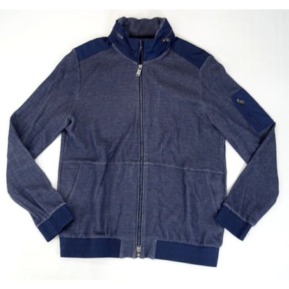 Hugo Boss Shepherd 10 Sweatshirt Mens Size L Blue Full Zip Cardigan Sweater Hood